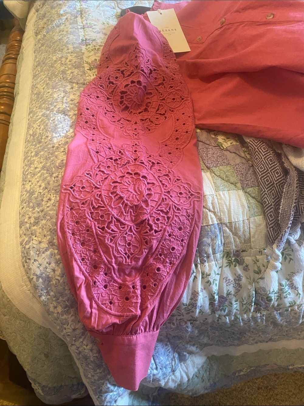 Sezane Rose-Pink Eyelet Puff-Sleeve Blouse - Picture 3 of 5